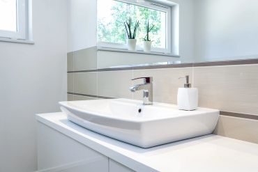 Modern bathroom with white marble sink
